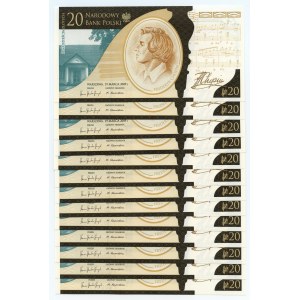 III RP, set 13 banknotów, 20 złotych 2009, Fryderyk Chopin