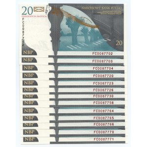 III RP, set 13 banknotów, 20 złotych 2009, Fryderyk Chopin