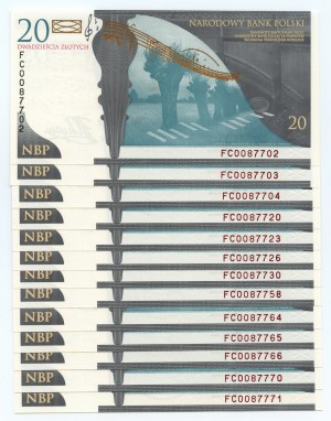 III RP, set of 13 banknotes, 20 zloty 2009, Frederic Chopin