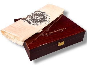 Dedicated box for 50 zloty coins from the Treasures of Stanislaw August series + fabric bag