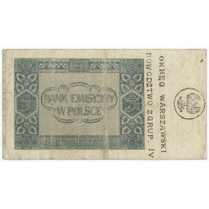 GG, 5 złotych 1941, seria AC, Okręg Warszawski Dowództwo Zgrup. IV