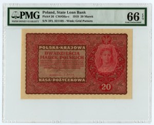 20 Polish marks 1919, 2nd Series FL, PMG 66 EPQ