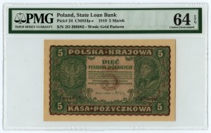 5 Polish marks 1919, II Series D, PMG 64 EPQ