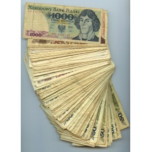 PRL, set 114 banknotów, 50-1000 złotych 1986-1988