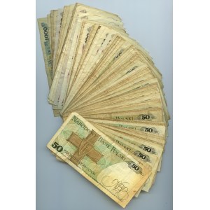 PRL, set 114 banknotów, 50-1000 złotych 1986-1988