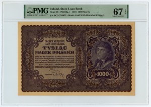 II RP, 1,000 Polish marks 1919, 1st SERIES CO, PMG 67 EPQ, MAX NOTA