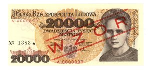 People's Republic of Poland, 20,000 zloty 1989, series A 0000000 - MODEL No 1383*.