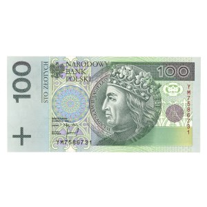 III RP, 100 złotych 1994, seria zastępcza YM, DESTRUKT brak złotej foli metalicznej w rozecie