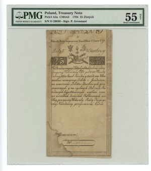 Kosciuszko Insurrection, 25 zloty 1794, series D, PMG 50