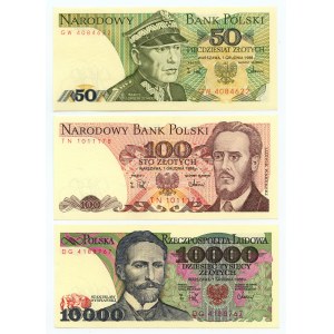 PRL, set 3 banknotów, 50-10.000 złotych 1988