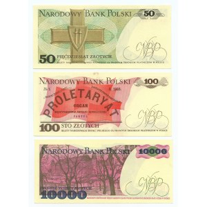 PRL, set 3 banknotów, 50-10.000 złotych 1988