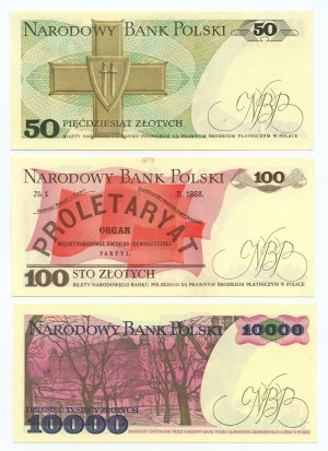 People's Republic of Poland, set of 3 banknotes, 50-10,000 zloty 1988