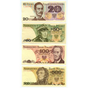 PRL, set 7 banknotów, 20-100.000 złotych 1982-1990