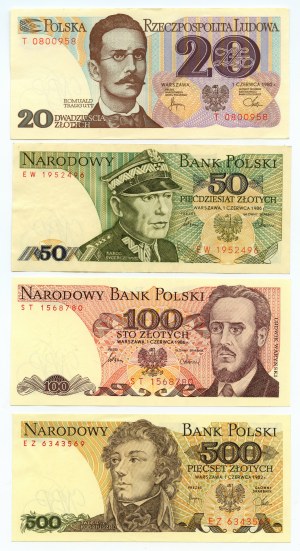 People's Republic of Poland, set of 7 banknotes, 20-100,000 zloty 1982-1990