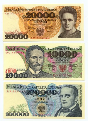 People's Republic of Poland, set of 7 banknotes, 20-100,000 zloty 1982-1990