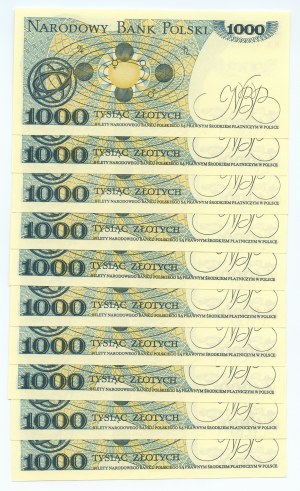 People's Republic of Poland, set of 10 banknotes, 1,000 zloty 1982, KA series