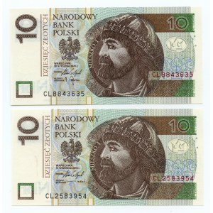 III RP, set 2 banknotów, 10 złotych 2016 oraz 2025, seria CL tzw: PRZEJŚCIOWA