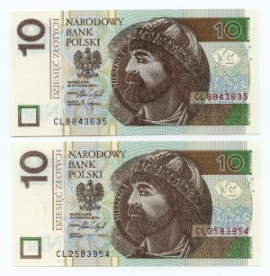 Third Republic, set of 2 banknotes, 10 zloty 2016-2025, CL series