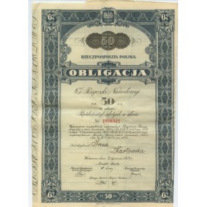 6% obligacja Państwowej Pożyczki Narodowej, set 2 obligacji, 50 złotych 1934 Imienna