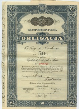 6% State National Loan bond, set of 2 bonds, 50 zloty 1934 Named