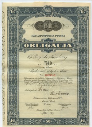 6% State National Loan bond, set of 2 bonds, 50 zloty 1934 Named