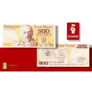PRL, SOLIDARNOŚĆ, 500 złotych 1939 , Akcja Burza Tadeusz Bór-Komorowski, RZADKI, Kukla 64 Typ 33