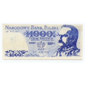 PRL, SOLIDARNOŚĆ, Cegiełka 1.000 złotych 1918, Piłsudski, Kukla 65 Typ34