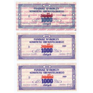 SOLIDARNOŚĆ, Fundusz Wyborczy Komitetu Obywatelskiego, 1.000 złotych 1989, zestaw 3 sztuk