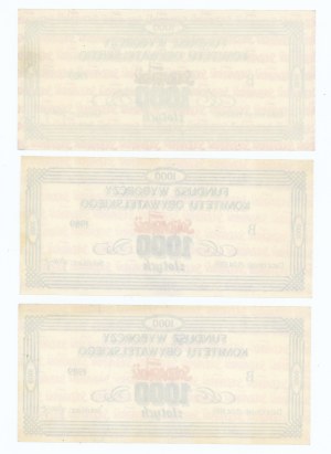 SOLIDARITY, Civic Committee Election Fund, 1,000 zl 1989, set of 3 pieces