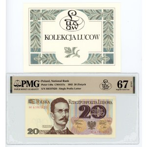 PRL, 20 złotych 1982, seria H, PMG 67 EPQ, banknot z kolekcji Lucow
