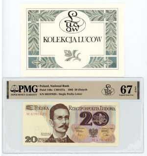 People's Republic of Poland, 20 zloty 1982, H series, PMG 67 EPQ, bill from Lucow collection