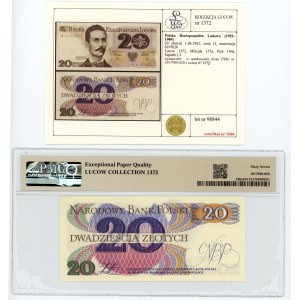 PRL, 20 złotych 1982, seria H, PMG 67 EPQ, banknot z kolekcji Lucow
