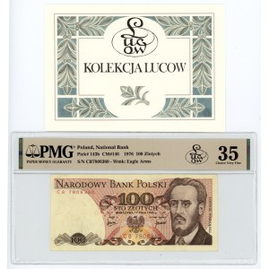 PRL, 100 złotych 1976, seria CB, PMG 35, banknot z kolekcji Lucow