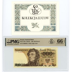 PRL, 500 złotych 1982, seria CF, PMG 66 EPQ, banknot z kolekcji Lucow