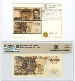 People's Republic of Poland, 20,000 zloty 1989, AR series, PMG 65 EPQ, bill from Lucow collection