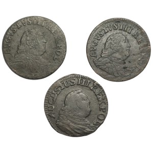 August III Saxon, set of 3 coins, 1 penny 1755