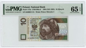 Third Republic, 10 zloty 1994, series KI 0001115, PMG 65 EPQ.