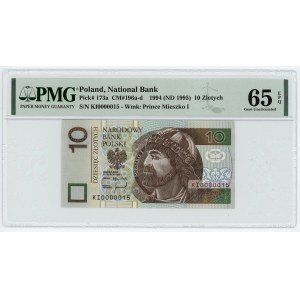 III RP, 10 złotch 1994, seria KI 0000015, PMG 65 EPQ