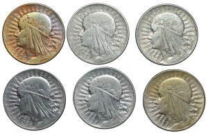 II RP, 5 gold (1932-1934), Polonia, set of 6 coins