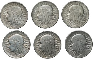 II RP, 5 gold (1932-1934), Polonia, set of 6 coins