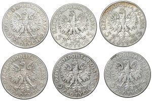 II RP, 5 gold (1932-1934), Polonia, set of 6 coins