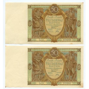 II RP, set 2 banknotów, 50 złotych 1929, Ser. EA.