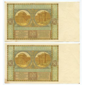 II RP, set 2 banknotów, 50 złotych 1929, Ser. EA.