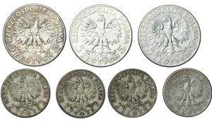 Second Republic, 5 gold (1933-1934) and 2 gold (1932-1934), Polonia, set of 7 coins
