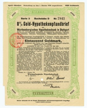 Stuttgart - 1,000, 2,000, 5,000 Goldmark - Set of 3 Historical German Bonds - 1925-1928
