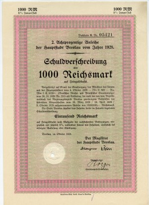 2.8% bond of the city of Breslau/Wrocław 1928