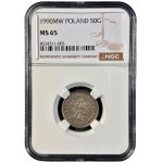 III RP, 50 groszy 1990, NGC MS 65