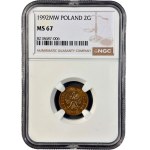 III RP, 2 grosze 1992, NGC MS 67