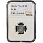 PRL, 10 groszy 1980, NGC MS 65