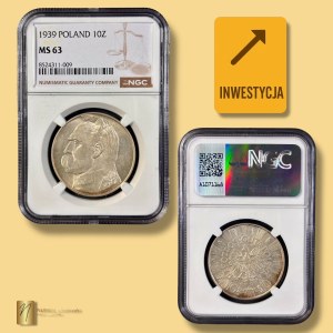 II RP, 10 gold 1939, Józef Piłsudski, NGC MS 63